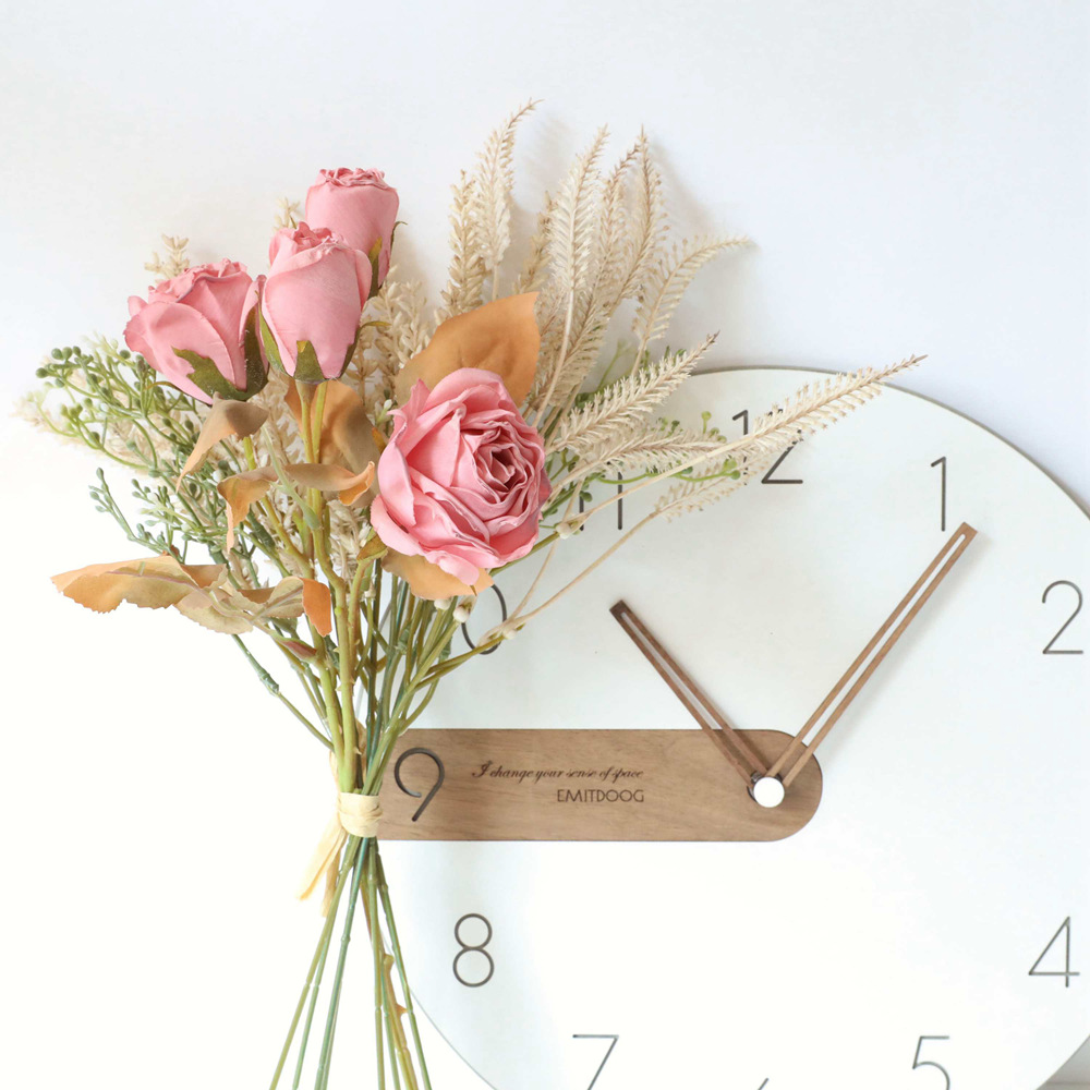 Dried Flower Bunch - 40 ซม.สีชมพูประดิษฐ์ดอกไม้สําหรับตกแต่งสีขาว Rose Wedding PARTY Bouquet