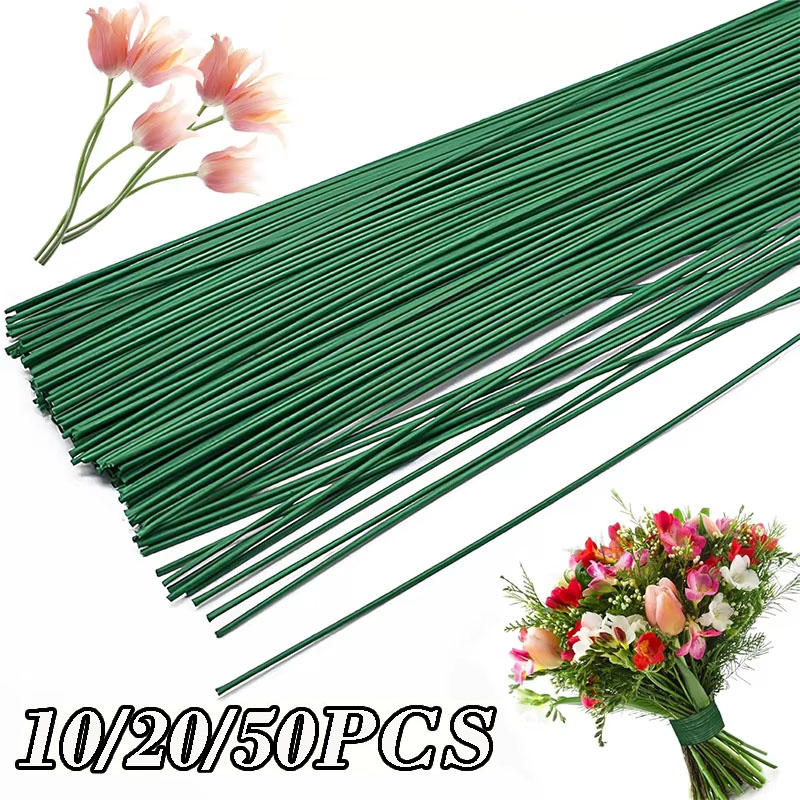 Wire Stem Florist - 10/20/50 ชิ้น ก้านลวดดอกไม้ประดิษฐ์สำหรับจัดดอกไม้ 20/30/40 ซม. วัสดุตกแต่งงานแต่งงาน