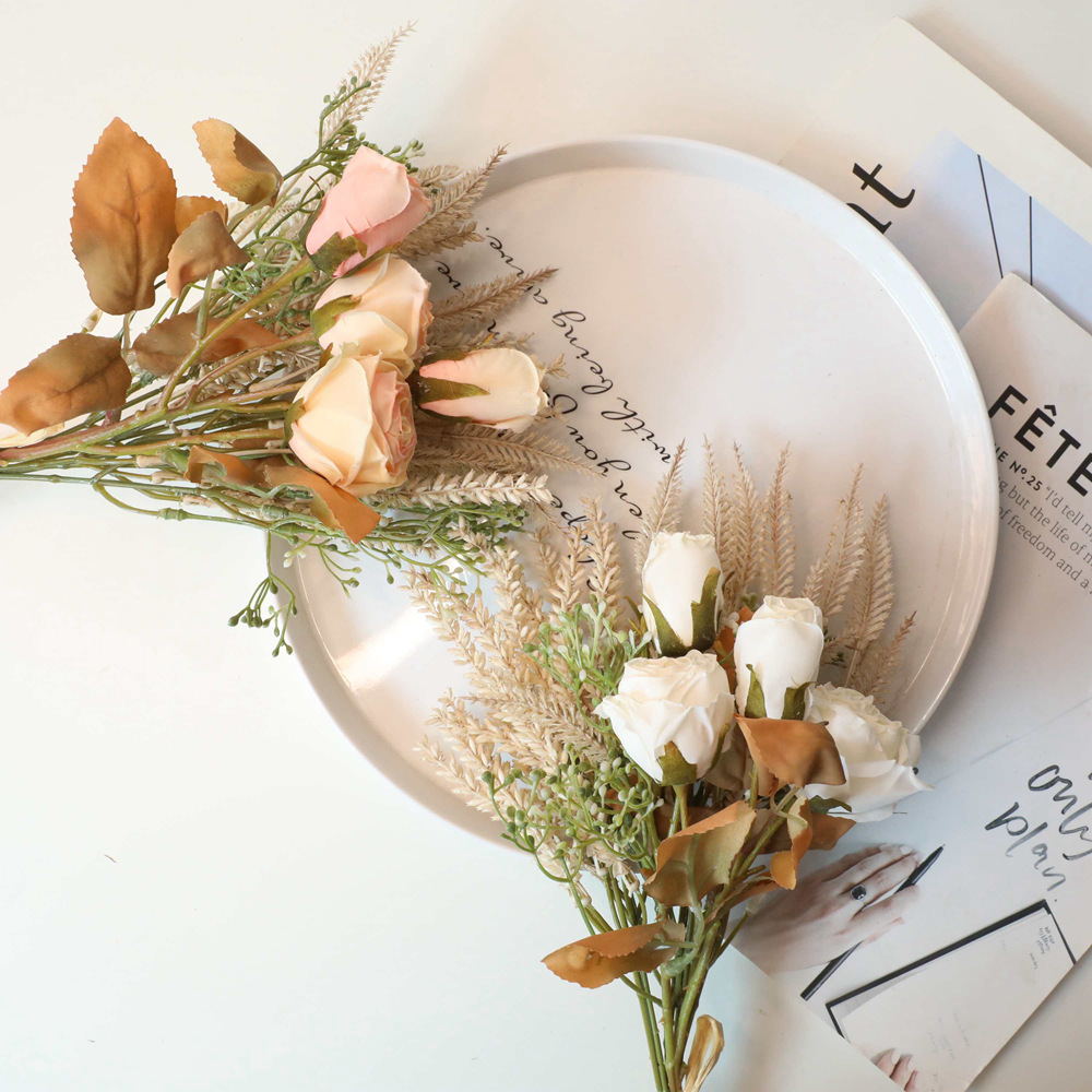 40 ซม.สีชมพูประดิษฐ์ดอกไม้สําห - Dried Flower Bunch บทวิจารณ์และราคา